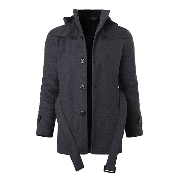 Mens Winter Warm Thicken Fleece Lining Single Breasted Mid-long Casual Hooded Trench Coat