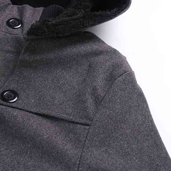 Mens Winter Warm Thicken Fleece Lining Single Breasted Mid-long Casual Hooded Trench Coat