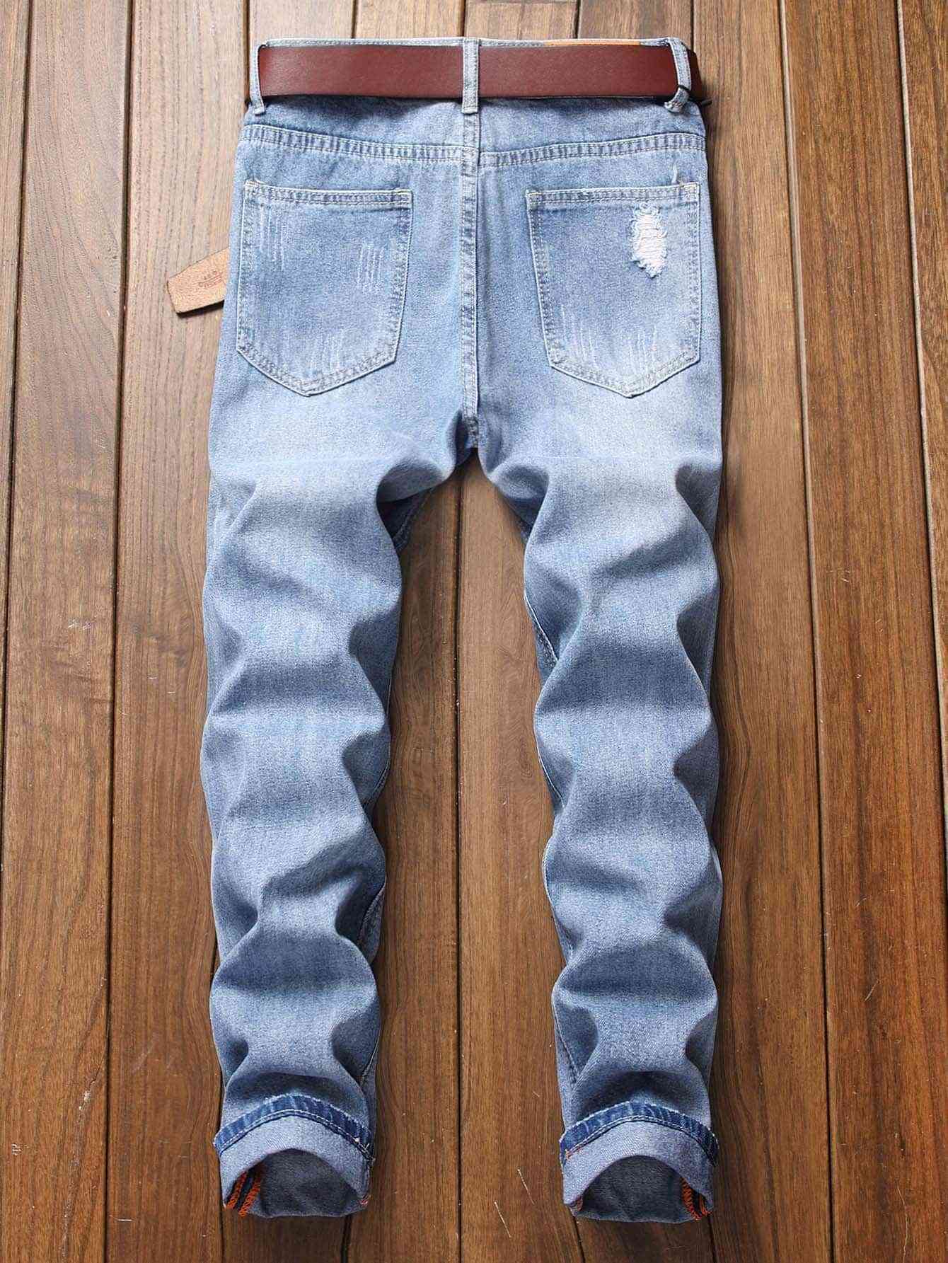 Men Ripped Jeans Without Belted