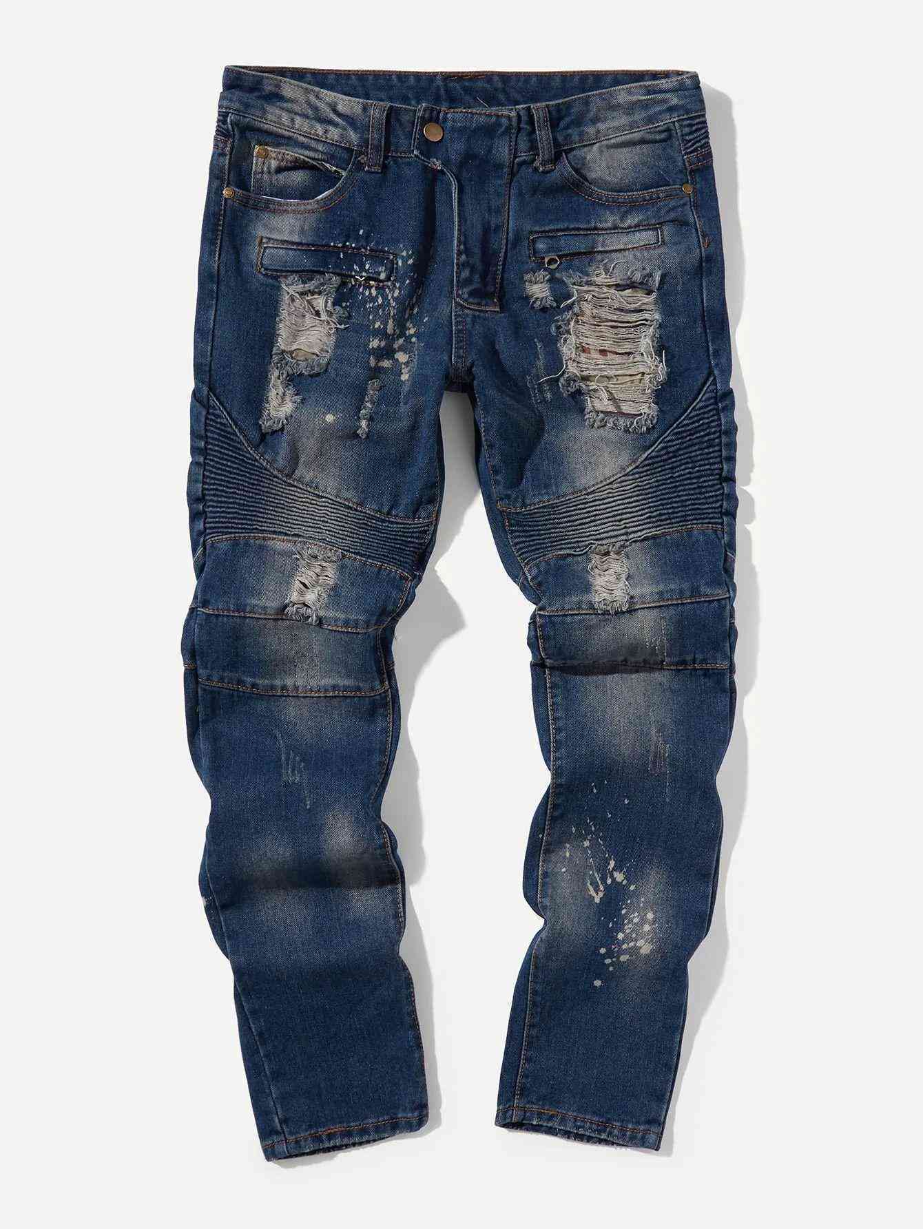 Men Destroyed Ruched Jeans