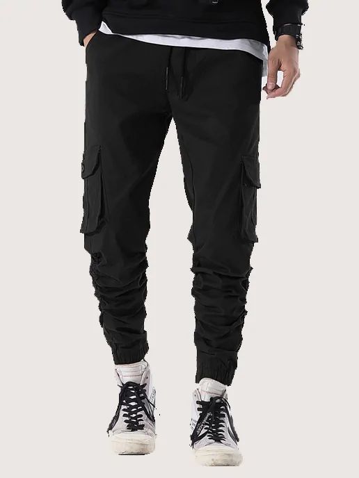 Men Side Flap Pocket Drawstring Cargo Pants