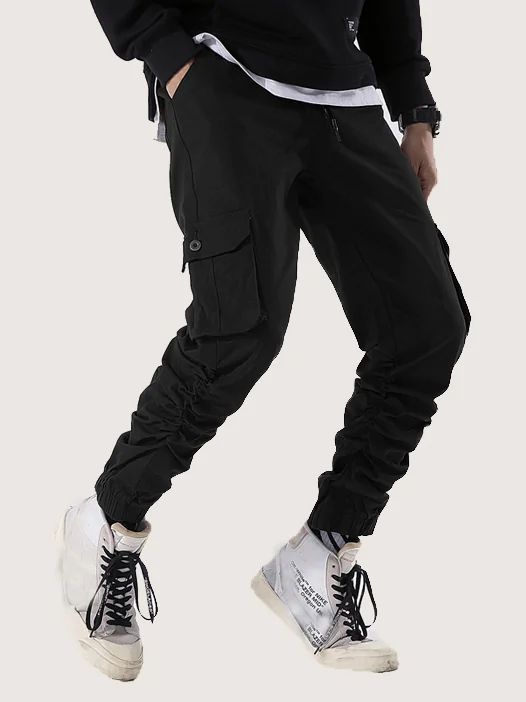 Men Side Flap Pocket Drawstring Cargo Pants