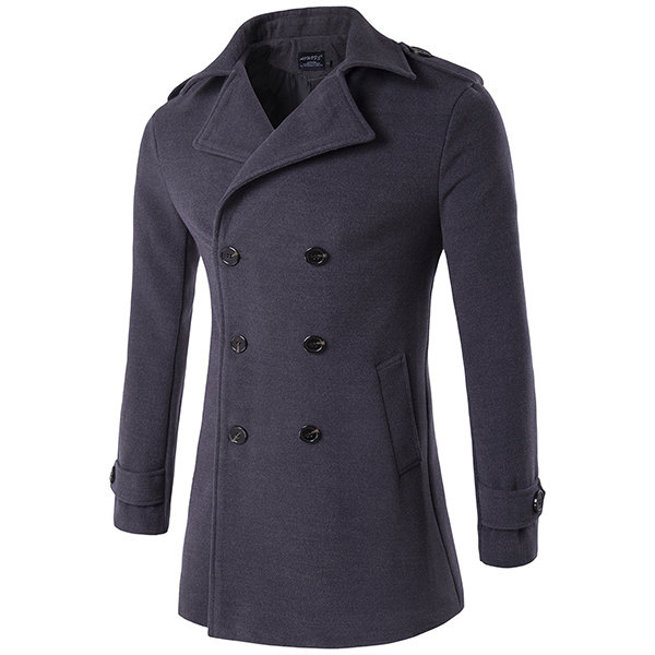 Mens Winter Thick Warm Long Coat Double-breasted Turndown Collar Slim Fit Outwear