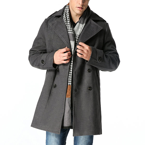 Mens Winter Thick Warm Long Coat Double-breasted Turndown Collar Slim Fit Outwear