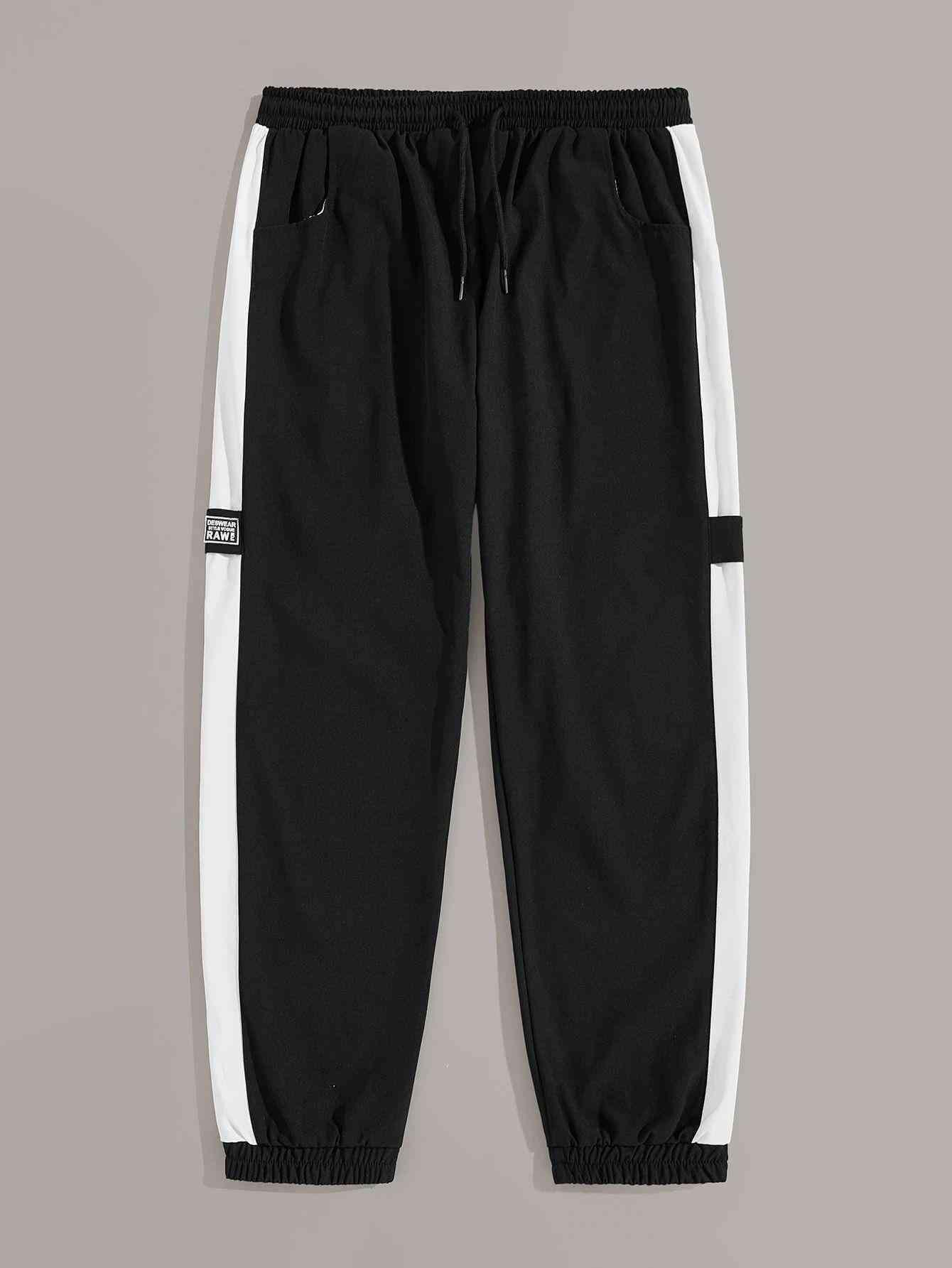 Men Contrast Panel Side Drawstring Waist Pants