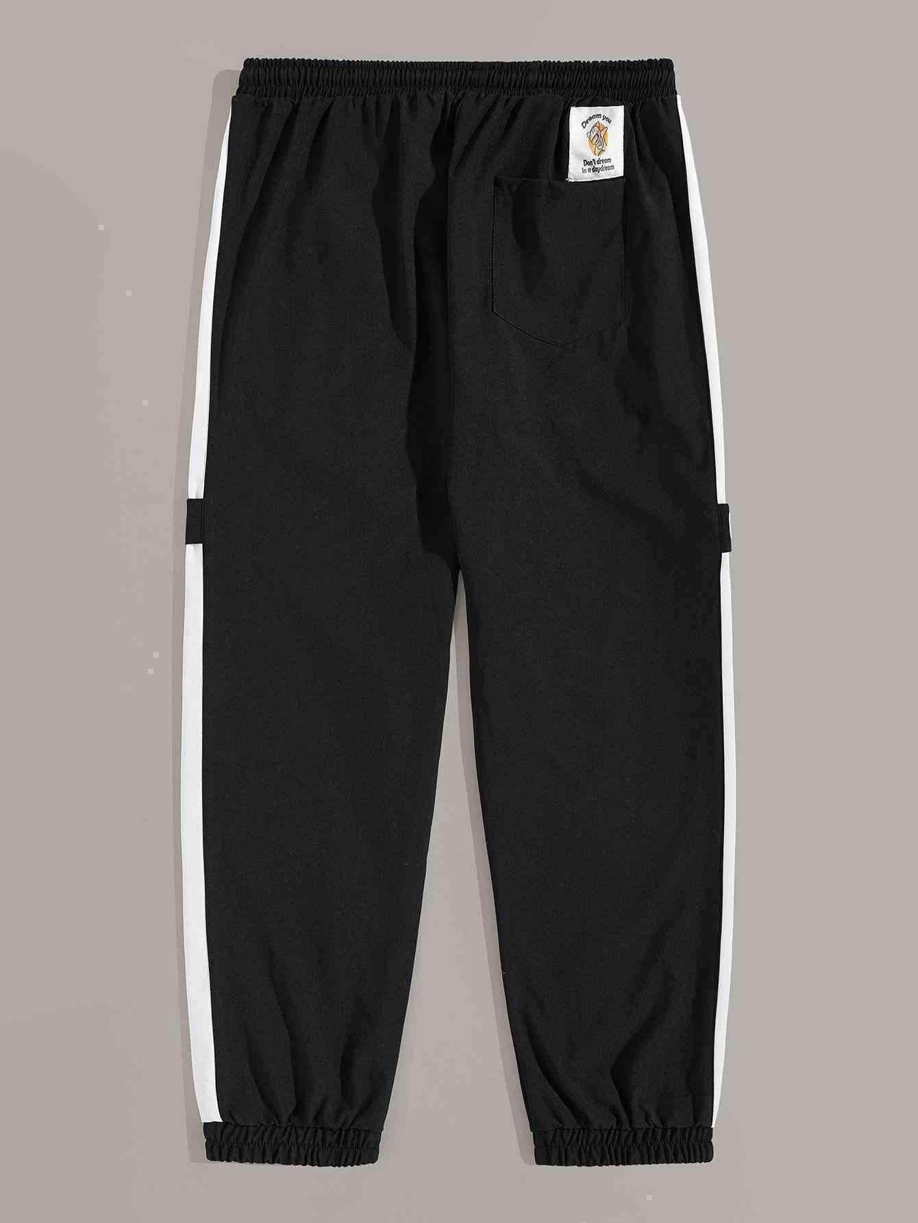 Men Contrast Panel Side Drawstring Waist Pants