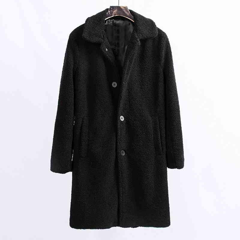 Mens Winter Outdoor Mid Length Thicken Fleece Buttons Warm Jacket