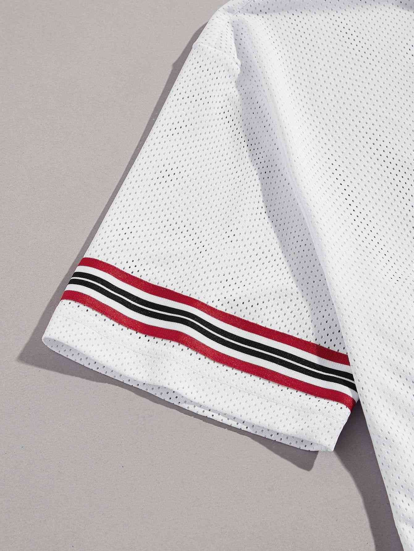 Men Striped Cuff Sport Mesh Shirt