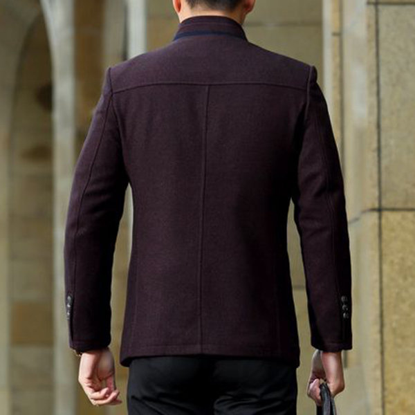 Men's Stylish Casual Business Woolen Chest Zipper Slim Fit Stand Collar Jacket