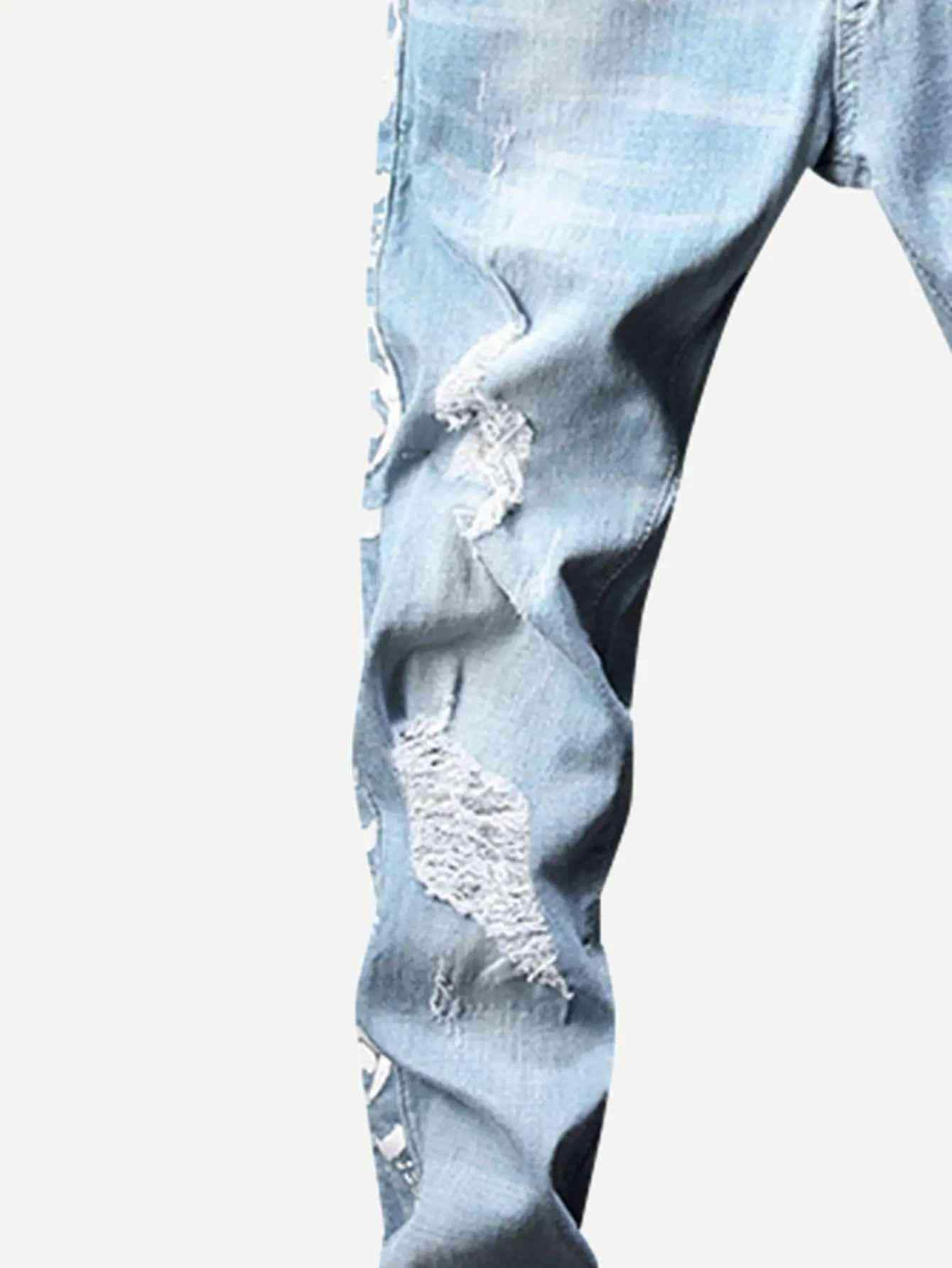 Men Letter Print Ripped Jeans