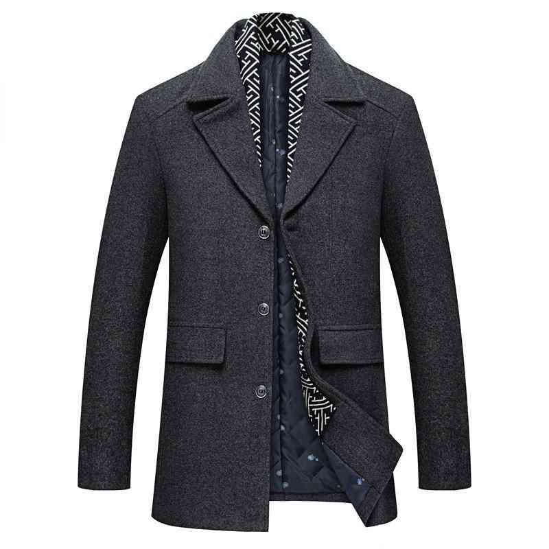 Mens Mid-Length Trench Coat Thickened Warm Suit Collar Solid Color Casual Coat