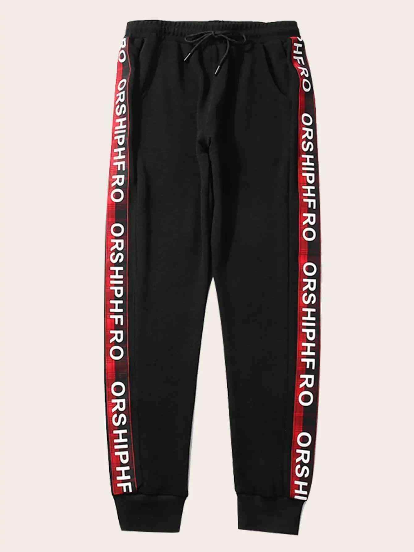 Men Contrast Plaid Side Drawstring Sweatpants