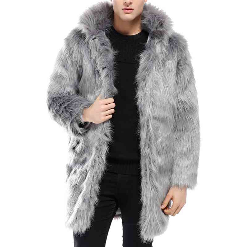 Mens Hooded Faux Fur Winter Warm Trench Coat Slim Fit Casual Black Grey Jacket