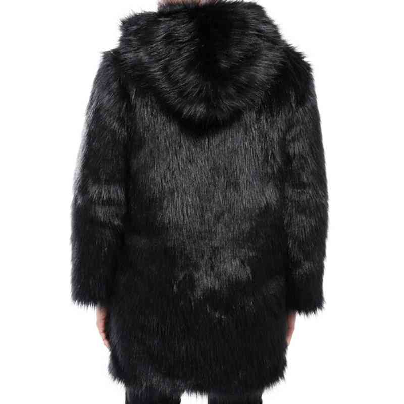 Mens Hooded Faux Fur Winter Warm Trench Coat Slim Fit Casual Black Grey Jacket