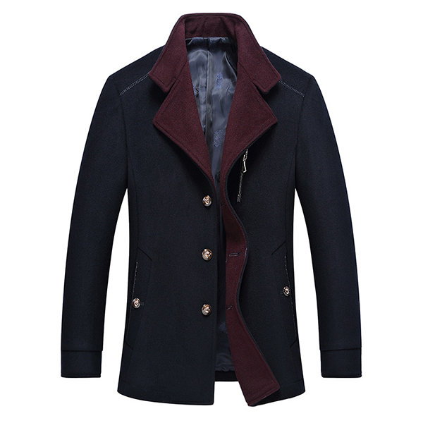 Business Wool Chest Pocket Casual Solid Color Jacket for Men