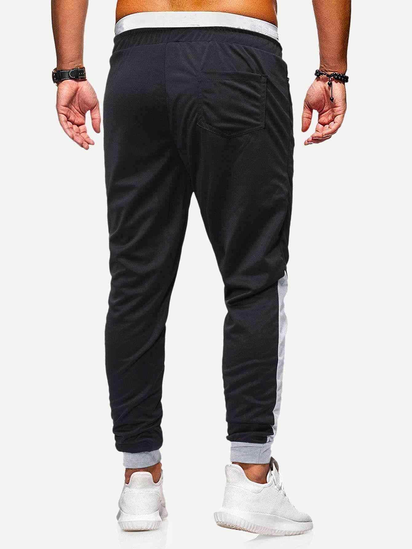 Men Contrast Panel Zipper Side Drawstring Pants