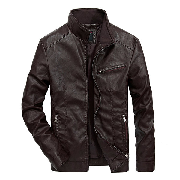 Plus Size Biker Stylish Zipper Pockets PU Leather Jackets for Men