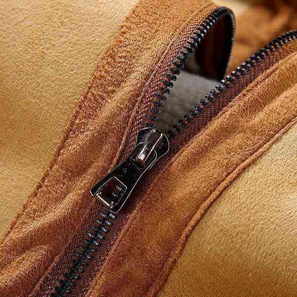 Casual Business Jacket Lapel Collar Thicken Fleece Soft Leather Jacket for Men