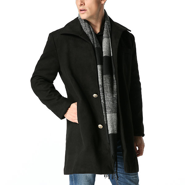 Winter Woolen Mid-long Business Casual Trench Coat Single-breasted Jacket for Men