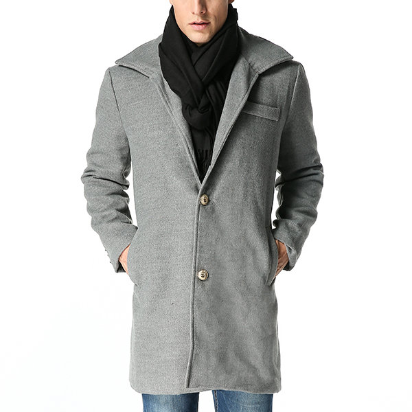 Winter Woolen Mid-long Business Casual Trench Coat Single-breasted Jacket for Men