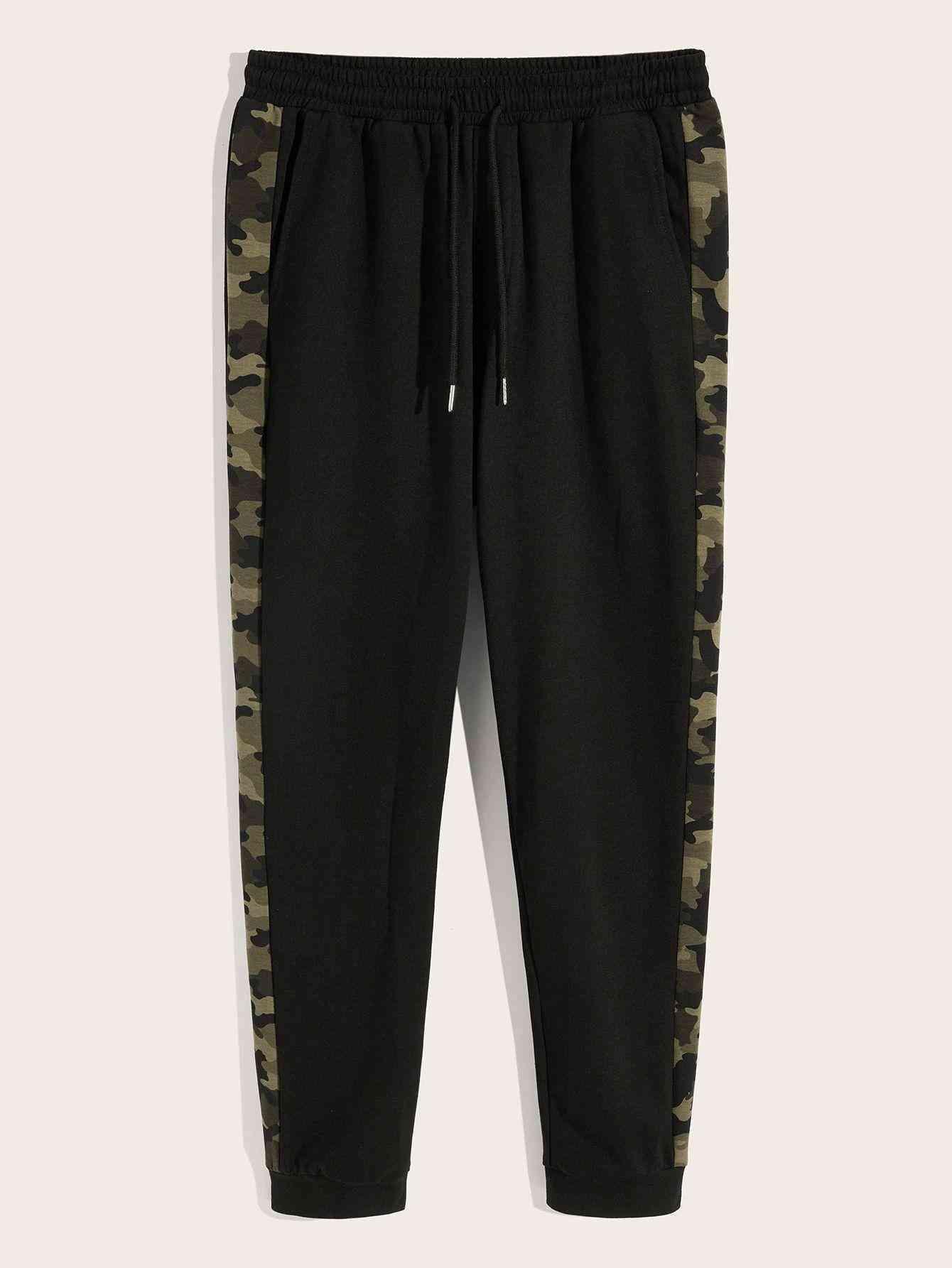 Men Drawstring Waist Contrast Camo Sideseam Sweatpants