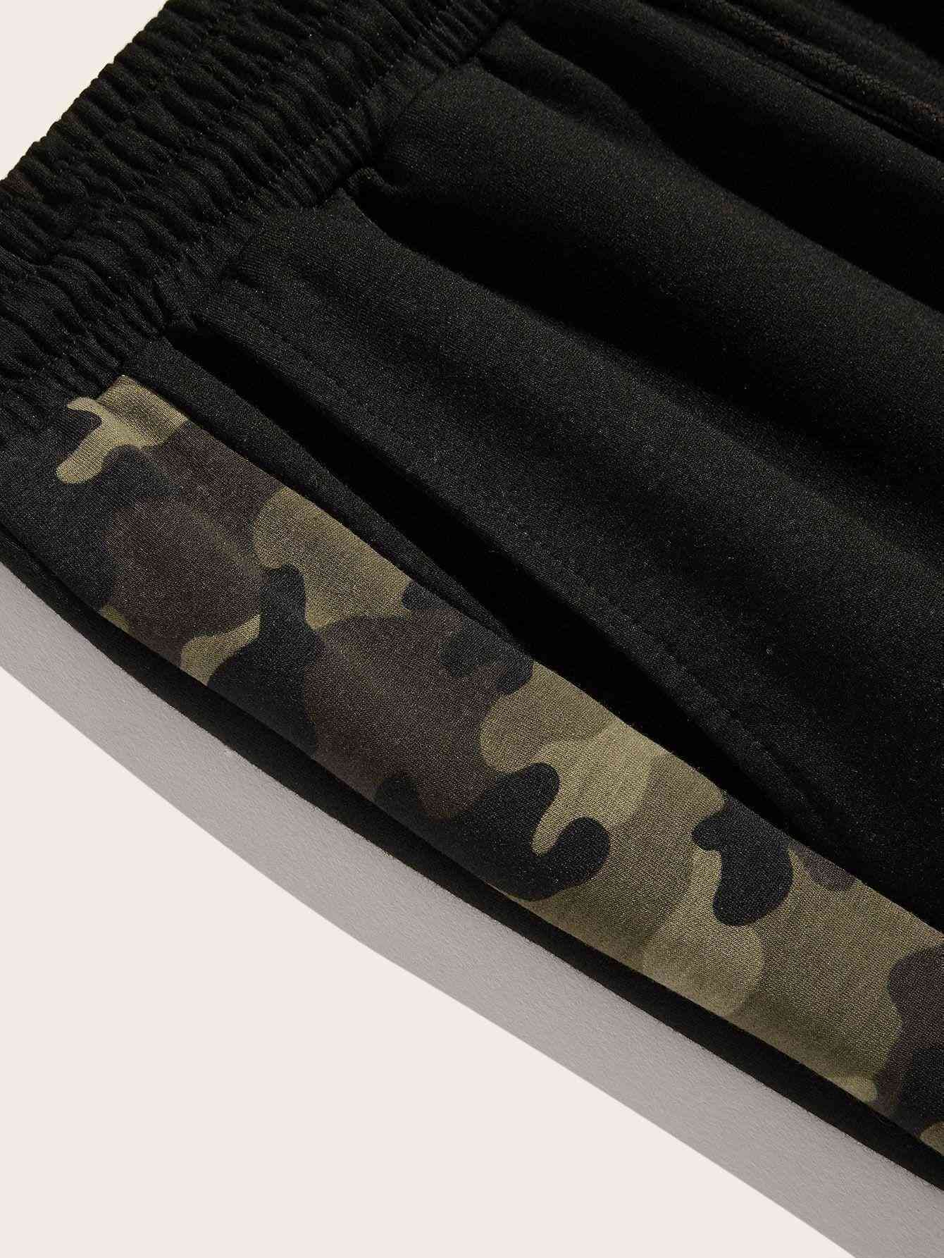 Men Drawstring Waist Contrast Camo Sideseam Sweatpants