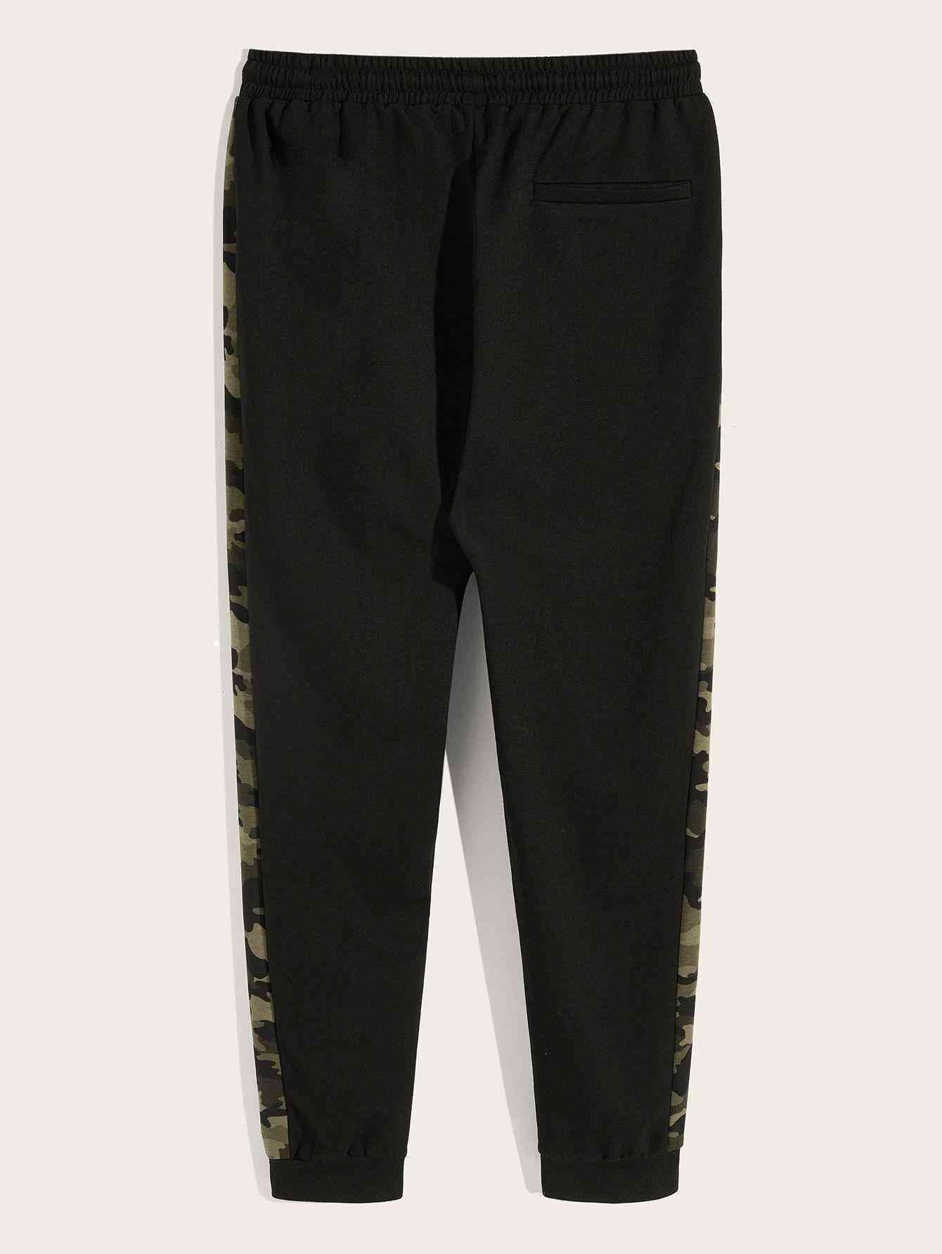 Men Drawstring Waist Contrast Camo Sideseam Sweatpants