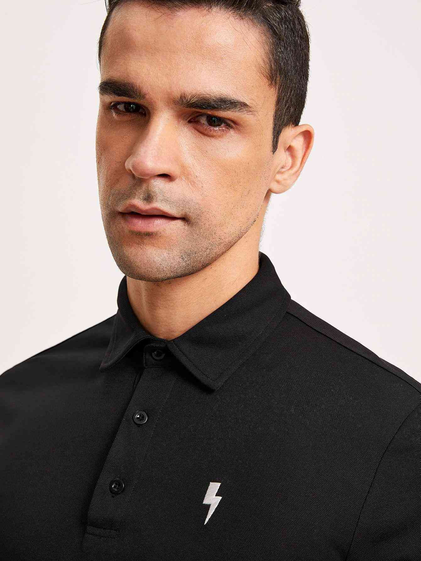 Men Lightning Embroidered Shirt