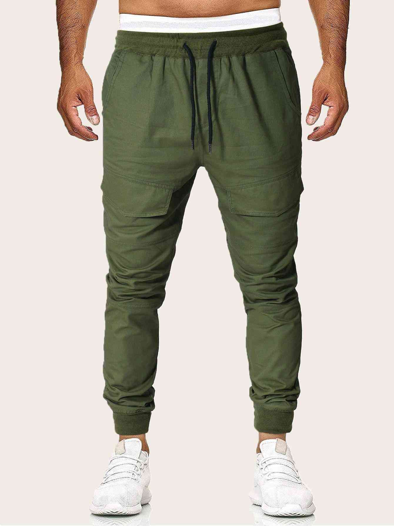 Men Drawstring Waist Beam Cargo Pants