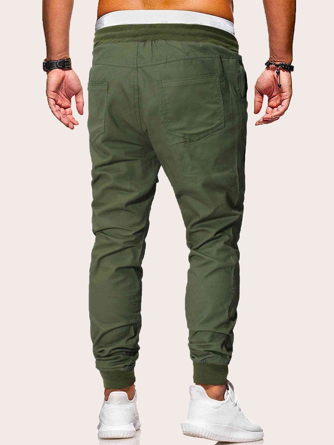 Men Drawstring Waist Beam Cargo Pants