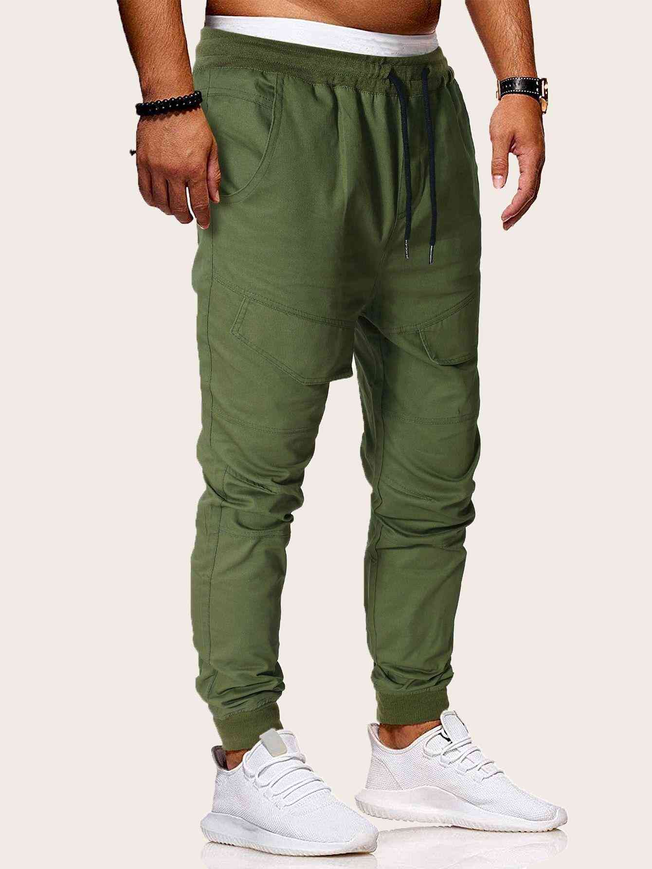 Men Drawstring Waist Beam Cargo Pants