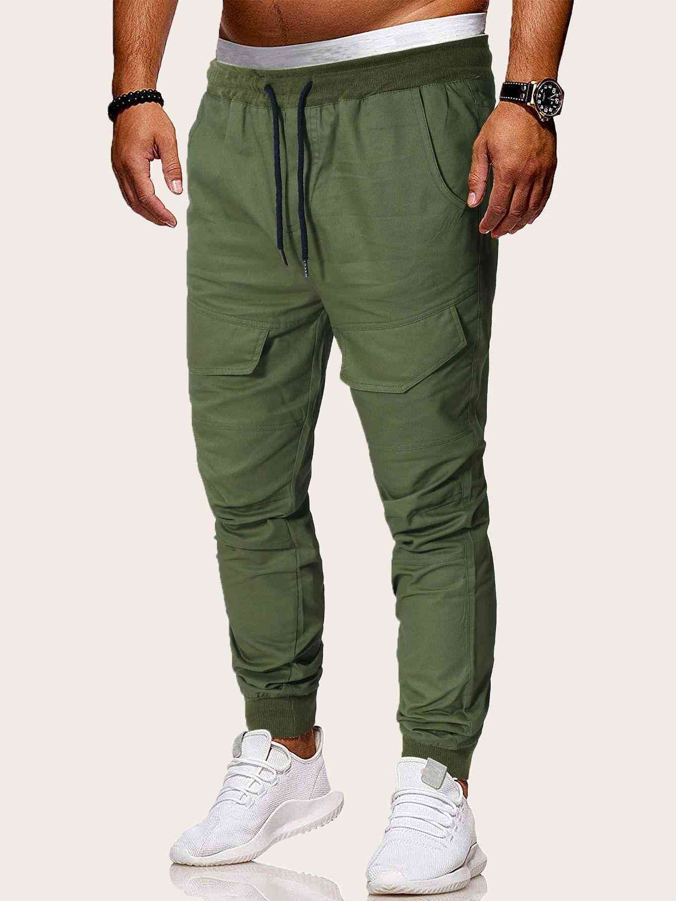 Men Drawstring Waist Beam Cargo Pants