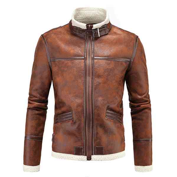 Stand Collar Inside Fleece Thick Warm Cosplay Game Faux Leather Jacket