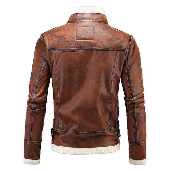 Stand Collar Inside Fleece Thick Warm Cosplay Game Faux Leather Jacket