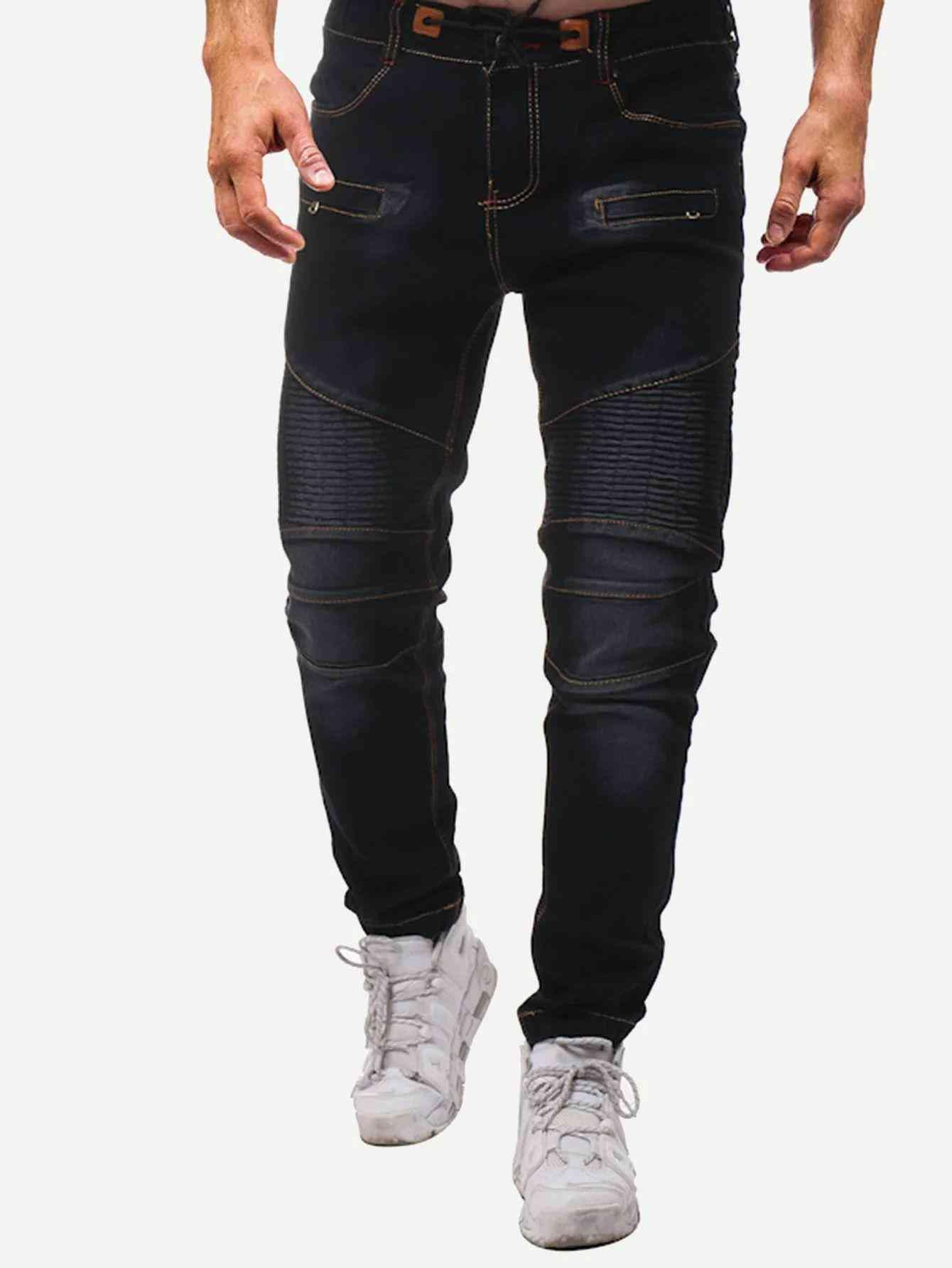 Men Zip Decoration Drawstring Jeans