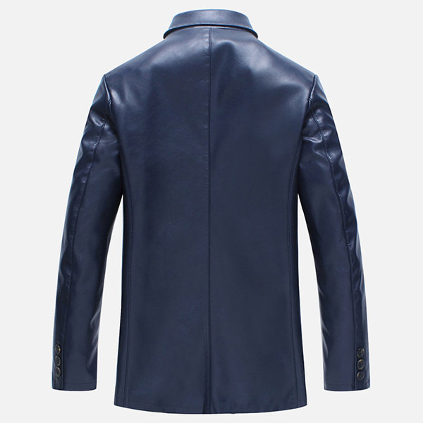 Fashion Pure Color Chest Pocket Blazers Faux Leather Jacket for Men