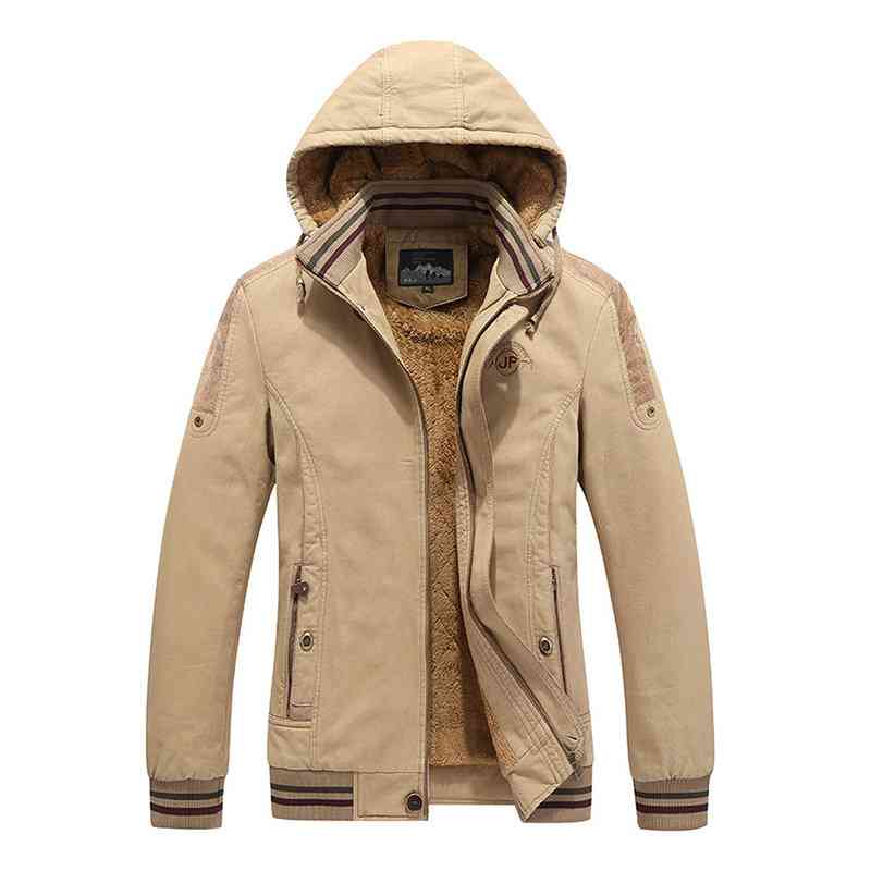 Men's Military Outdoor Thicken Plush Lining Elastic Hem Safe Zipper Pockets Tooling Jacket