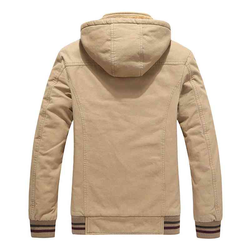 Men's Military Outdoor Thicken Plush Lining Elastic Hem Safe Zipper Pockets Tooling Jacket