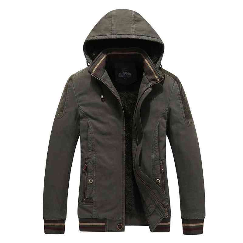 Men's Military Outdoor Thicken Plush Lining Elastic Hem Safe Zipper Pockets Tooling Jacket