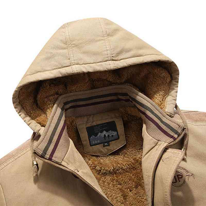 Men's Military Outdoor Thicken Plush Lining Elastic Hem Safe Zipper Pockets Tooling Jacket