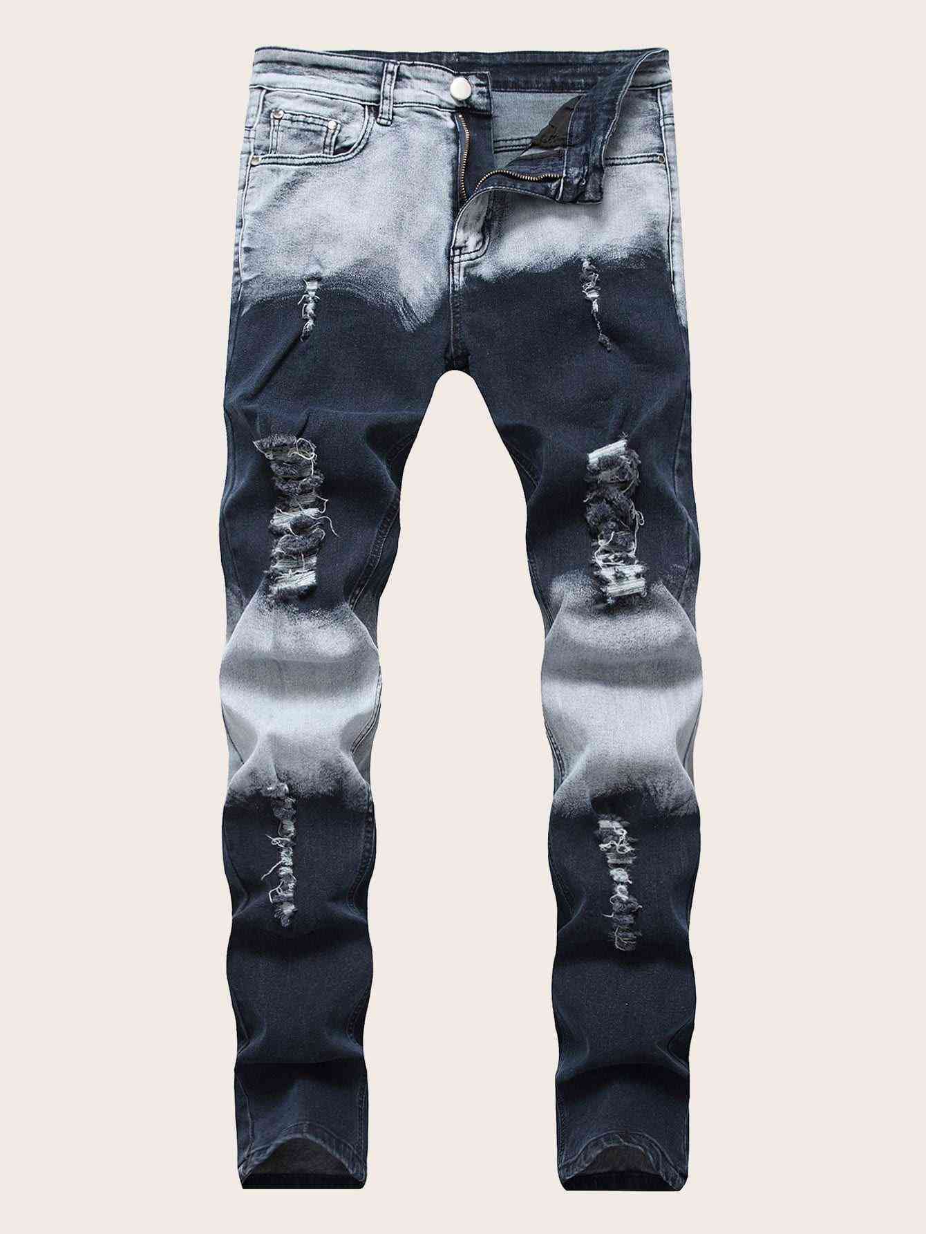 Men Cut And Sew Ripped Jeans