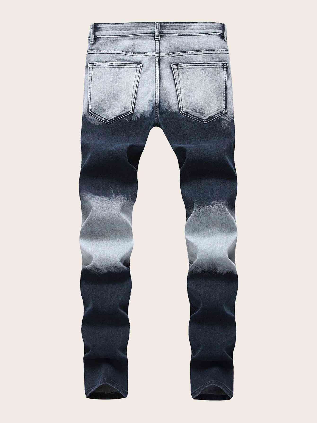 Men Cut And Sew Ripped Jeans