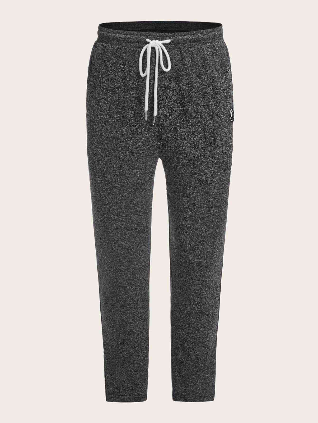 Men Drawstring Waist Patched Detail Sweatpants