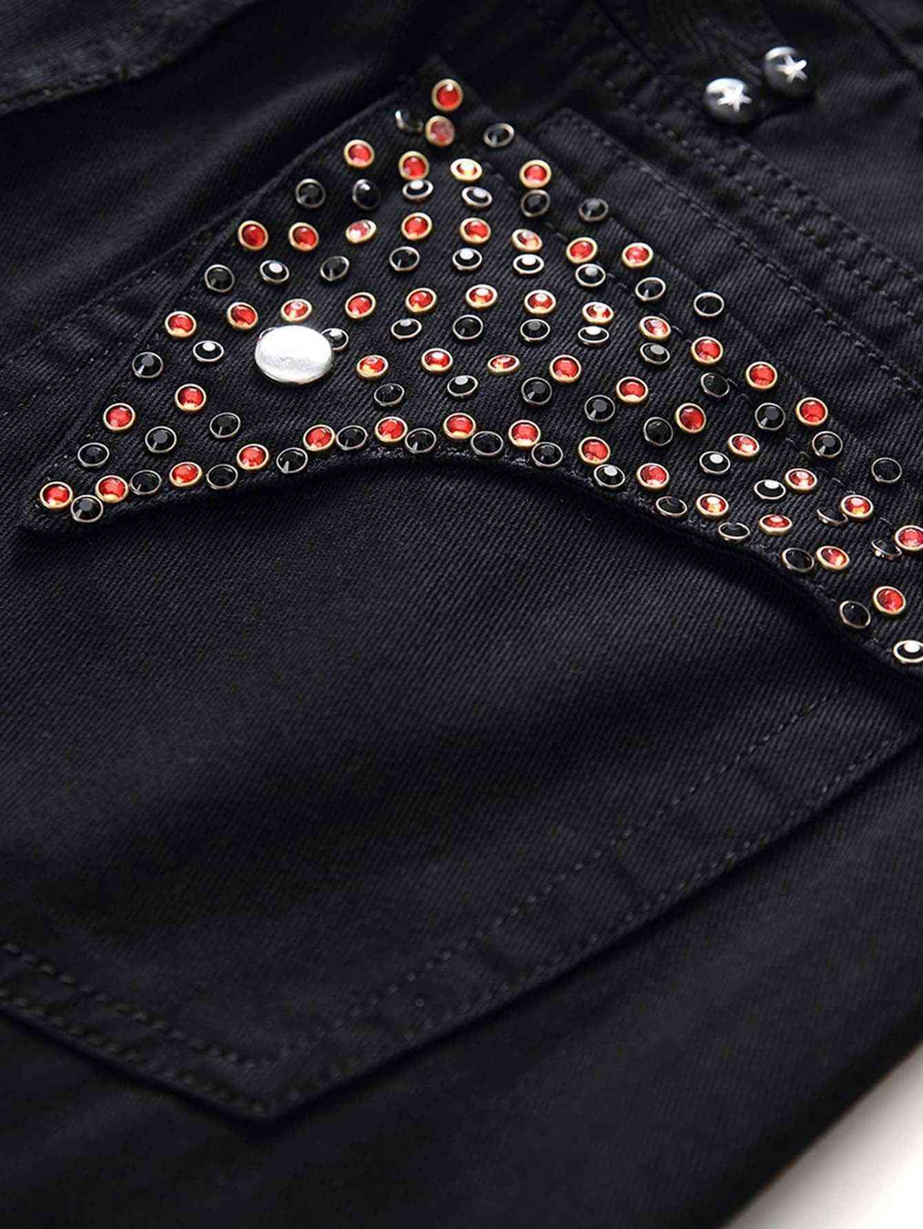 Men Beaded Pocket Jeans