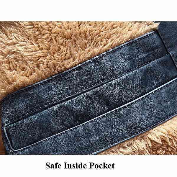 Outdoor Thicken Inside Fleece Multi-Pocket Epualets Motorcycle PU Leather Jacket for Men