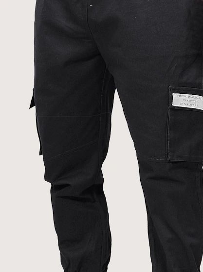 Men Drawstring Waist Pocket Side Cargo Pants