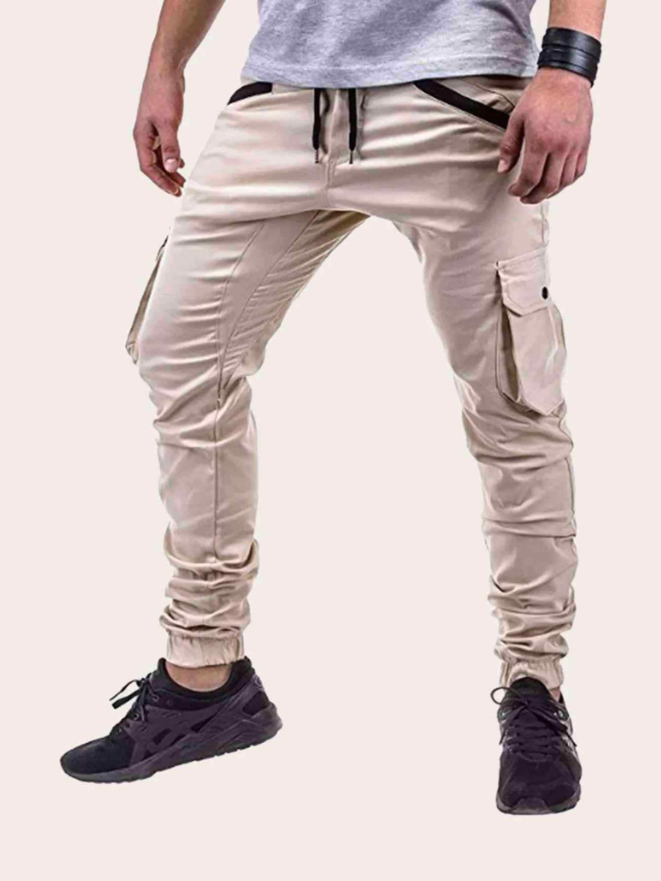 Men Side Pocket Drawstring Waist Cargo Pants