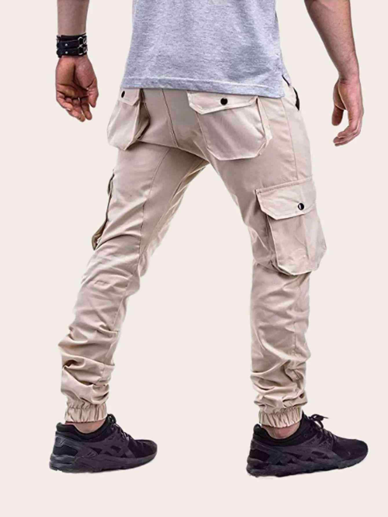 Men Side Pocket Drawstring Waist Cargo Pants