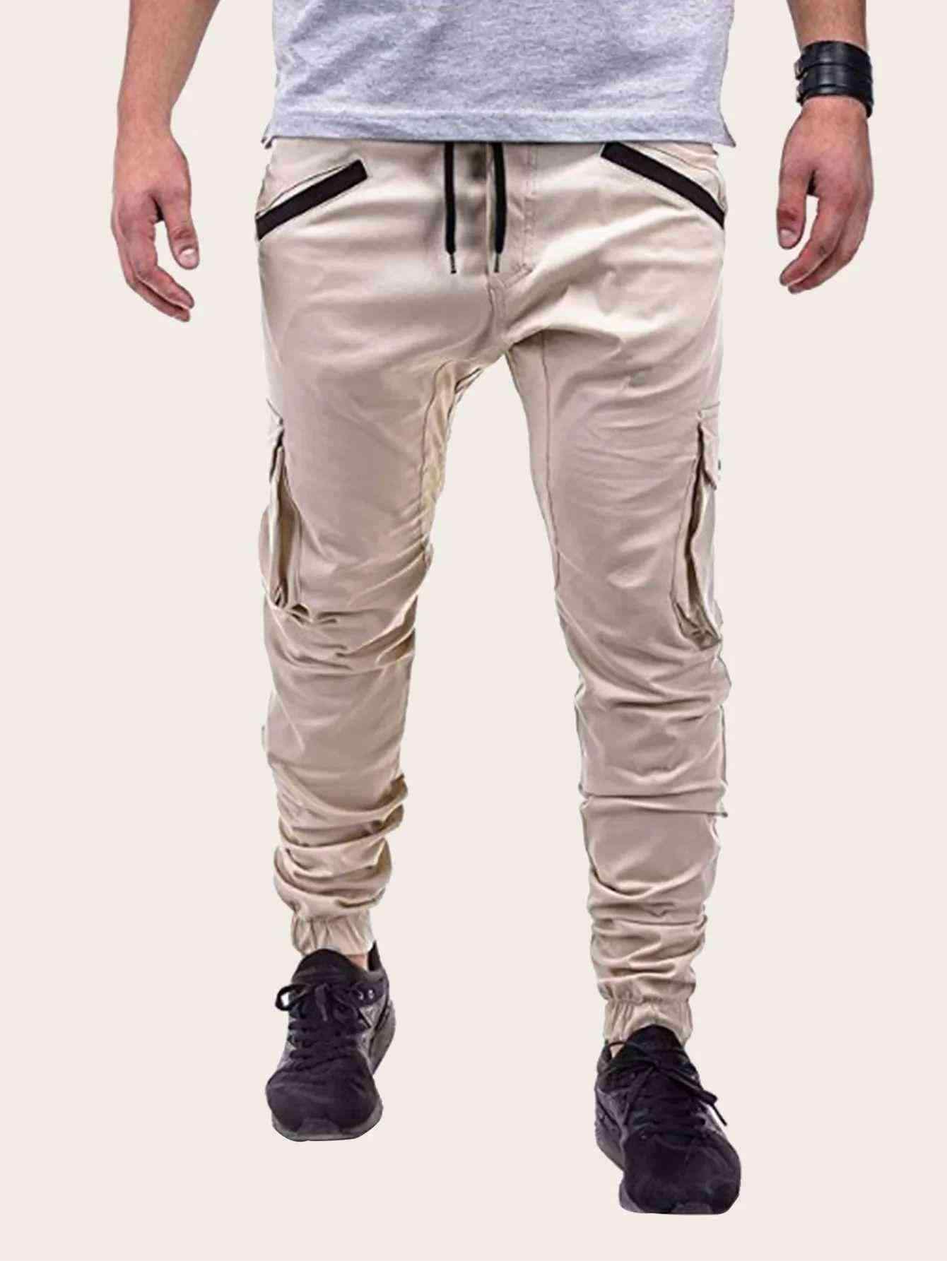 Men Side Pocket Drawstring Waist Cargo Pants