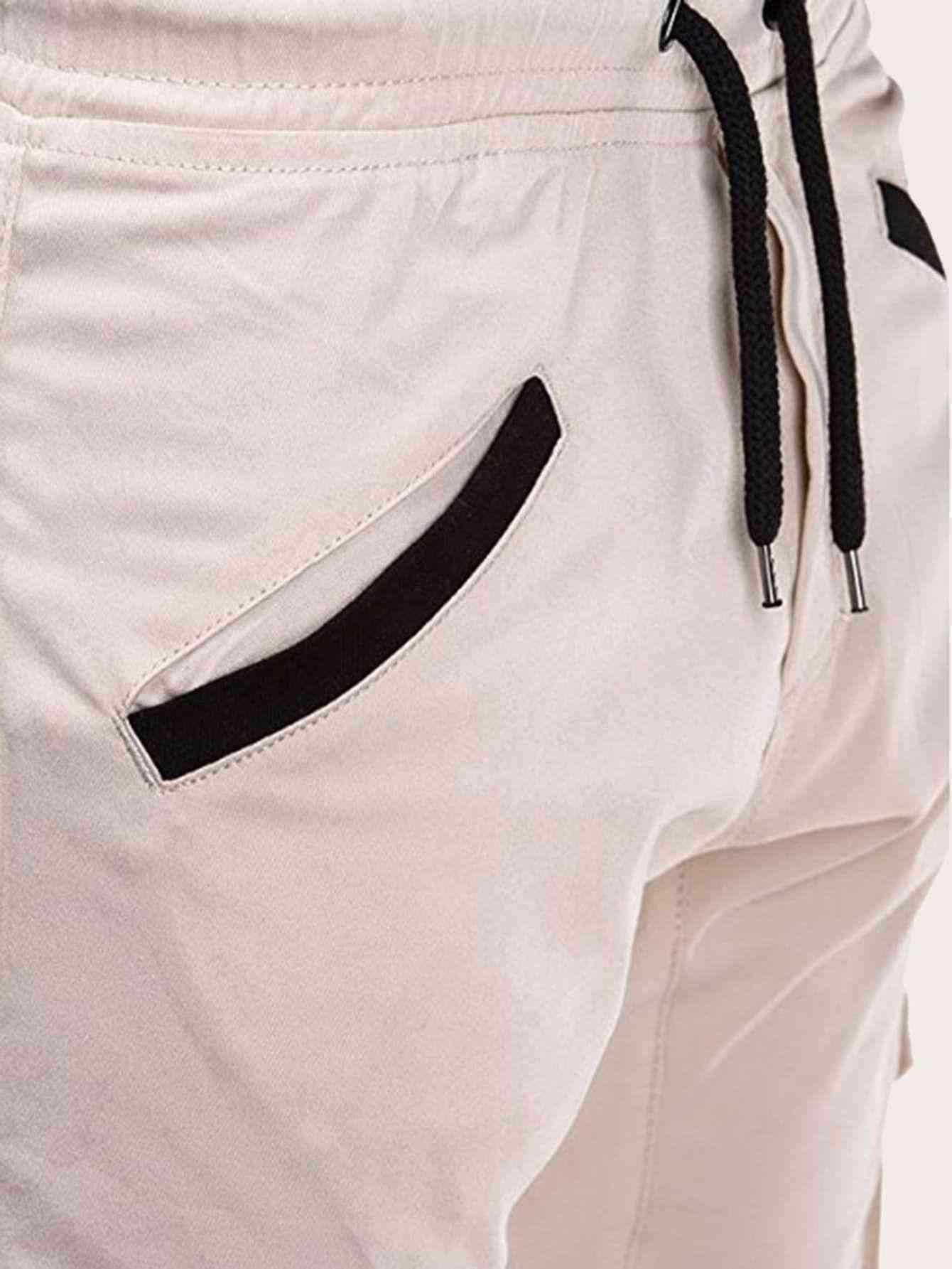 Men Side Pocket Drawstring Waist Cargo Pants